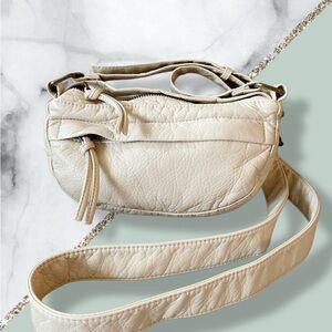 Elegant Cream Leather Crescent Shape Crossbody Bag